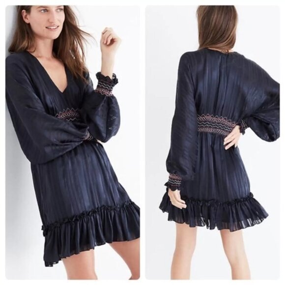 Ulla Johnson Odette Smocked Silk Midnight Dress - Picture 8 of 11